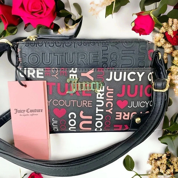 Juicy Couture Black Pink Crossbody Bag & Pullout Pouch Set NWT - Picture 2 of 15